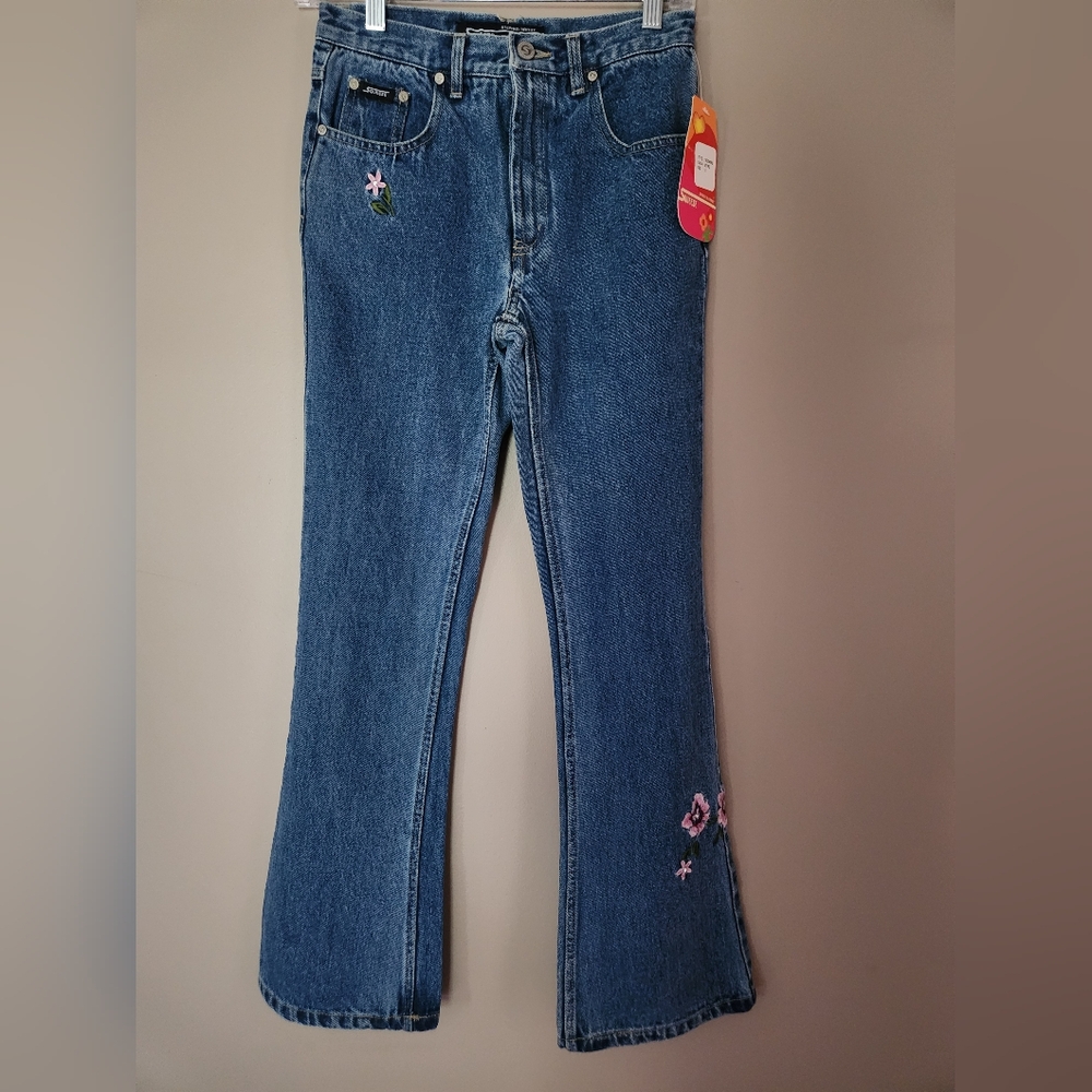 Squeeze Stephen Hardy Vintage Y2K Floral‎ Embroidered Flare Jeans Astro Wash 14